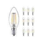 Confezione Multipack 10x Philips MASTER Value LED Candela E14 Filamento Chiara 3.4W 470lm - 927 Bianco Molto Caldo | Miglior resa cromatica - Dimmerabile - Sostitutiva 25W